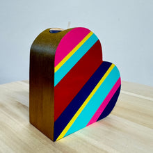 Load image into Gallery viewer, Painted wooden heart tealight holder in multicoloured bright colours