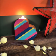 Load image into Gallery viewer, Multicoloured wooden heart tealight holder