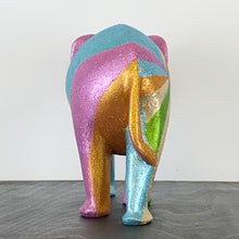 Load image into Gallery viewer, wooden elephant handpainted in glitter rainbow design