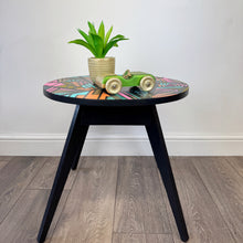 Load image into Gallery viewer, handpainted wooden toy car with green and gold glitter upcycled