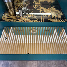 Load image into Gallery viewer, vintage upcycled drinks cabinet in black and gold
