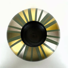 Load image into Gallery viewer, handpainted upcycled wooden bowl in sage green with gold striped design