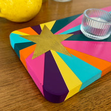 Load image into Gallery viewer, wooden candle tealight holder handpainted in rainbow colours and a gold star