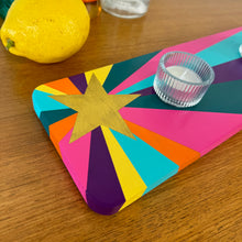 Load image into Gallery viewer, wooden candle tealight holder handpainted in rainbow colours and a gold star