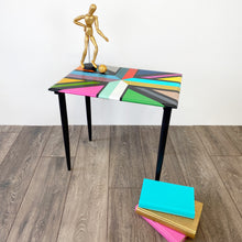 Load image into Gallery viewer, Union jack design painted table in right colours and glitter