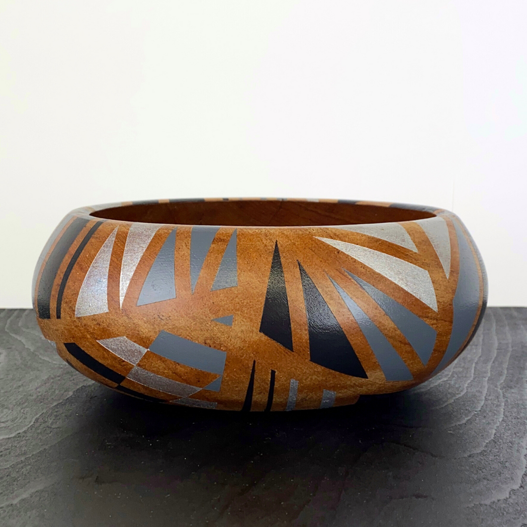 Black and grey hand-painted vintage bowl