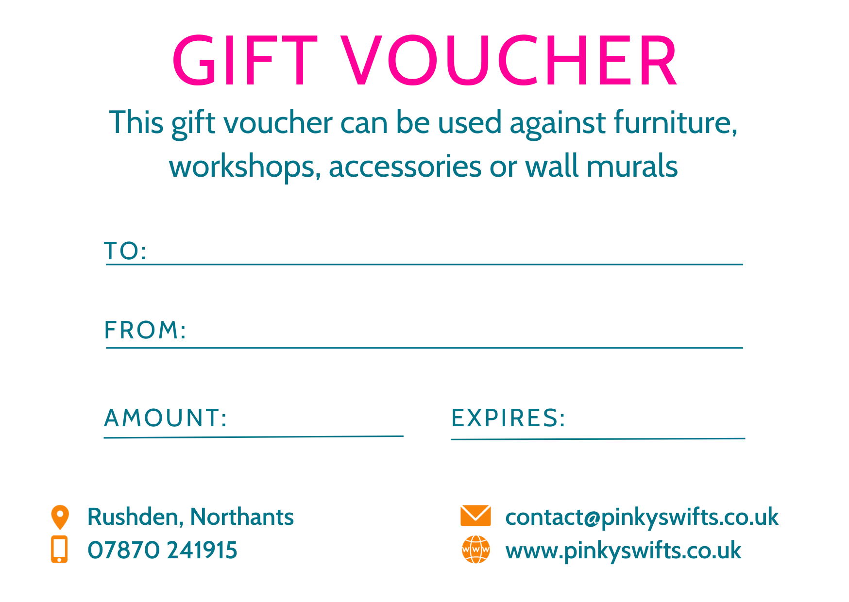 Pinkyswifts gift vouchers