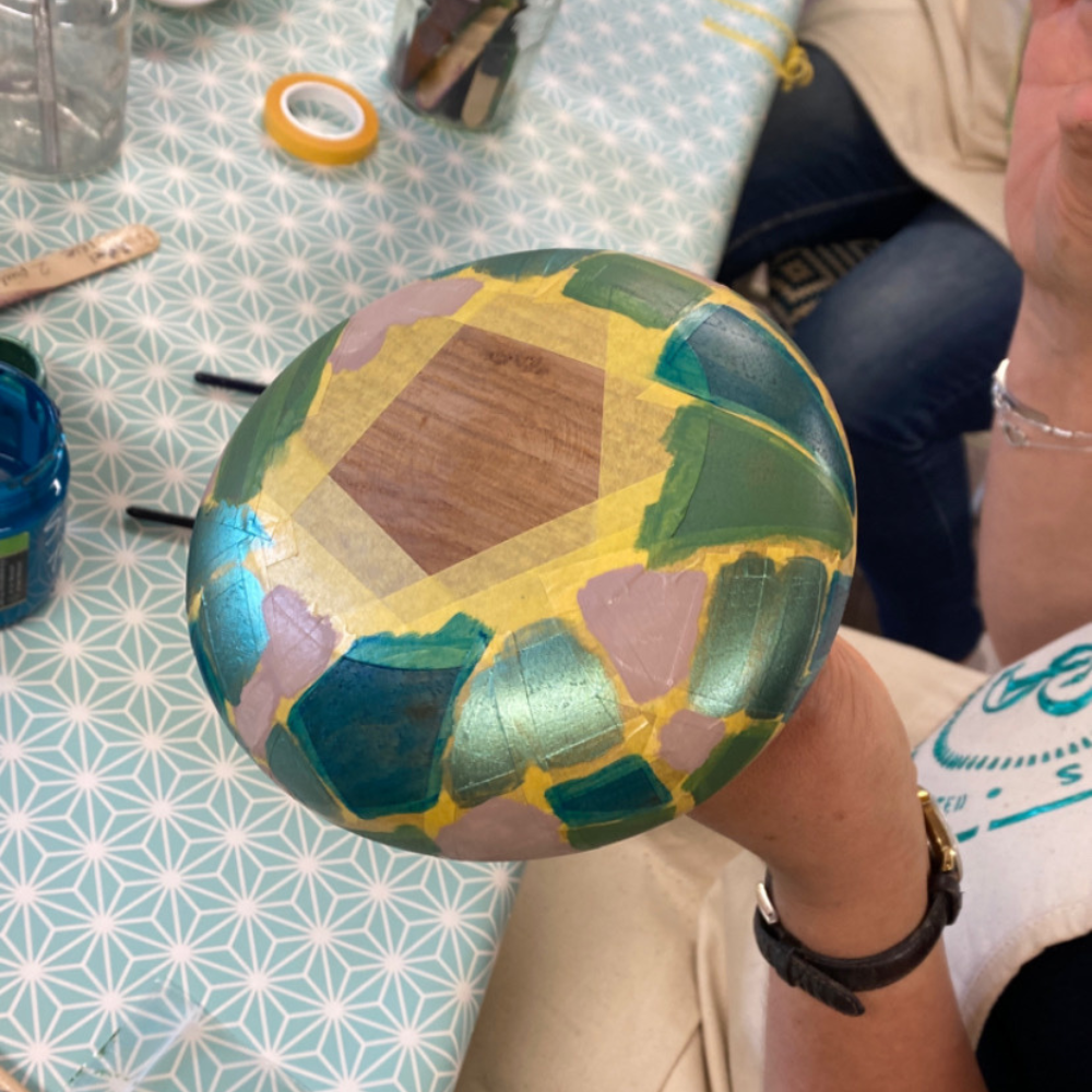 Handpainted bowl half way through the painting process