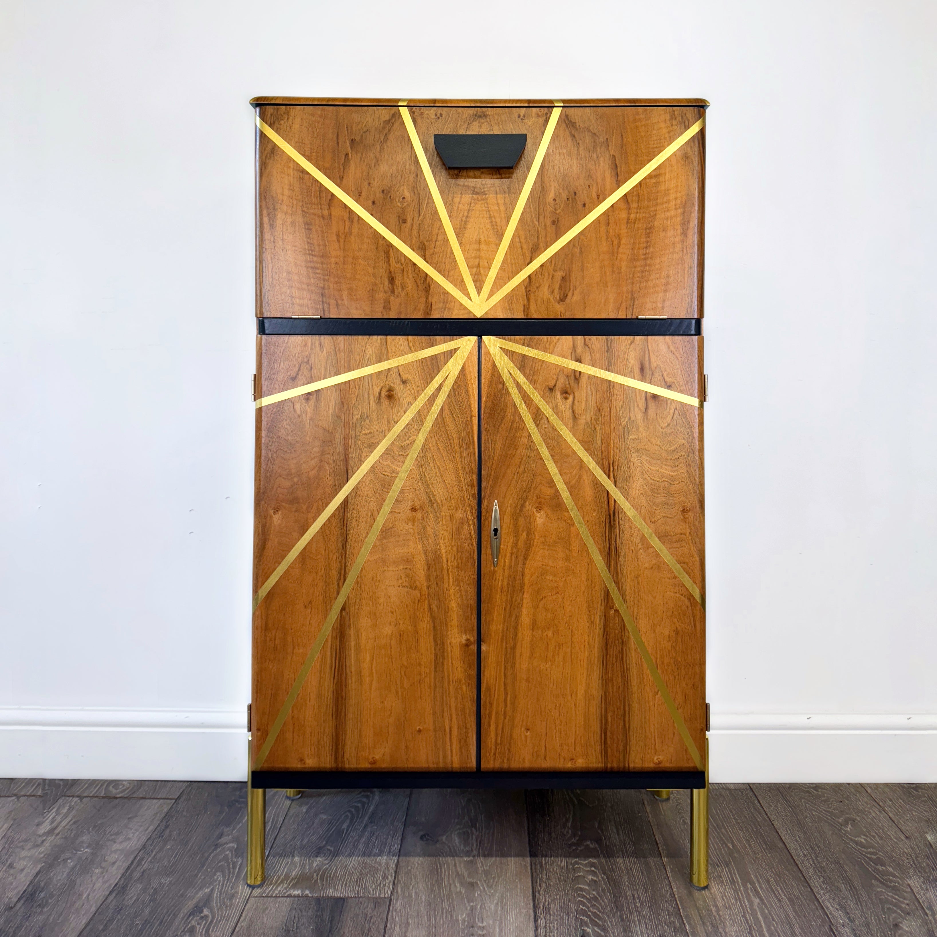 vintage upcycled drinks cabinet in black and gold
