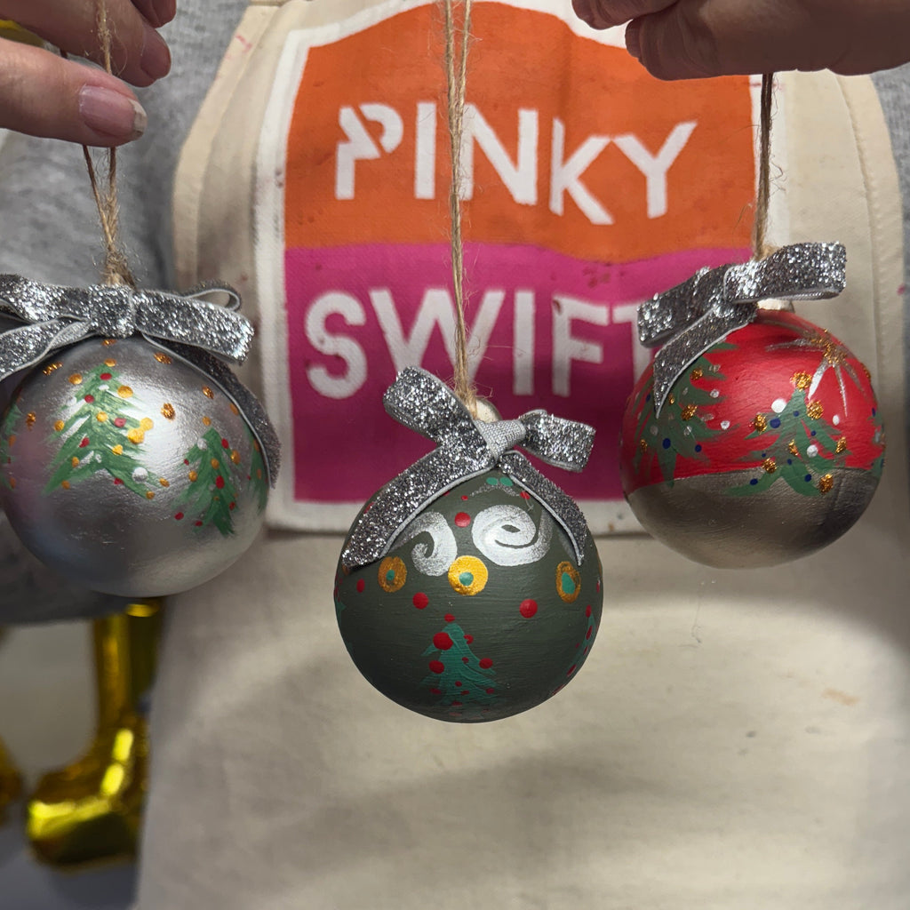 Three handpainted ceramic christmas baubles