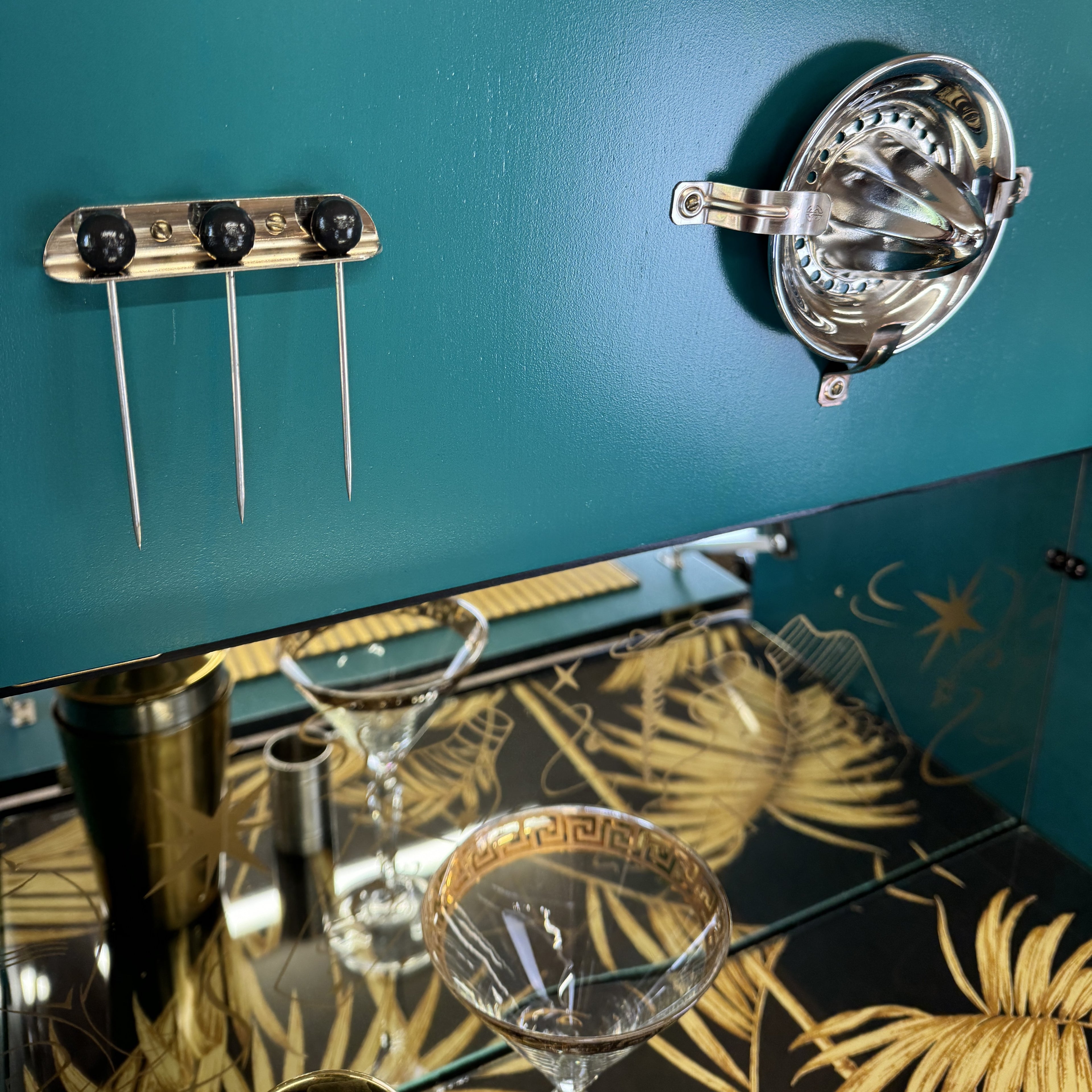 vintage upcycled drinks cabinet in black and gold