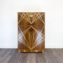 Load image into Gallery viewer, Upcycled drinks cabinet with gold line design
