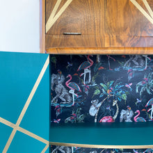 Load image into Gallery viewer, Upcycled drinks cabinet with gold line design
