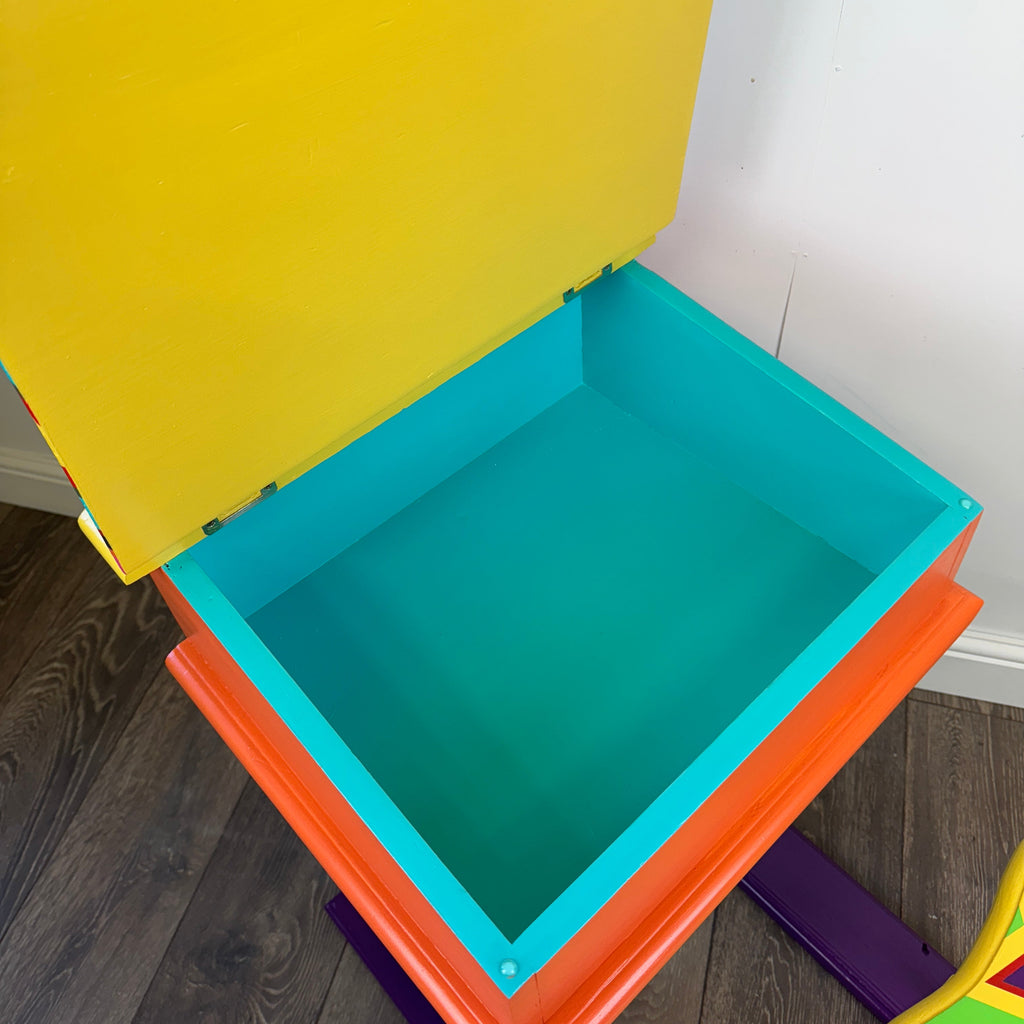 vintage childs desk with handpainted multicoloured star design