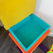 Load image into Gallery viewer, vintage childs desk with handpainted multicoloured star design
