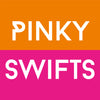 Pinkyswift logo on orange and pink background