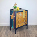 Upcycled lebus mid century drawers in retro stripes and gold stars