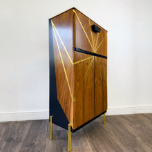 Load image into Gallery viewer, vintage upcycled drinks cabinet in black and gold
