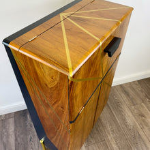 Load image into Gallery viewer, vintage upcycled drinks cabinet in black and gold
