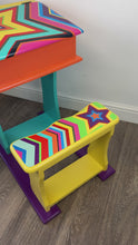 Load and play video in Gallery viewer, vintage childs desk with handpainted multicoloured star design
