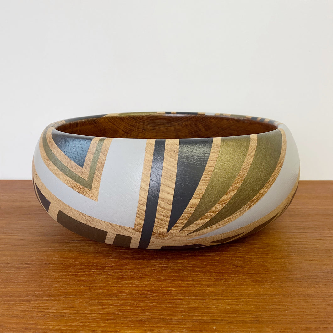 grey and bronze handpainted vintage teak bowl